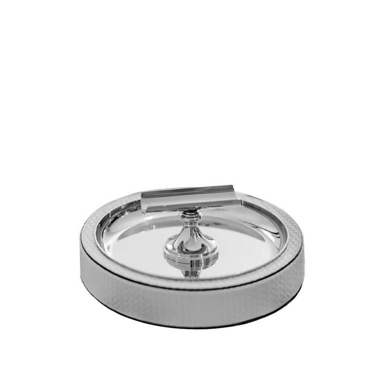 Luxury cigar ashtray – leather and stainless steel – front view – Eloré