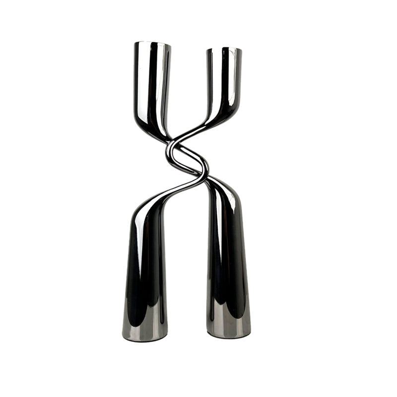 Brushed black metal candlestick set – front view – Eloré