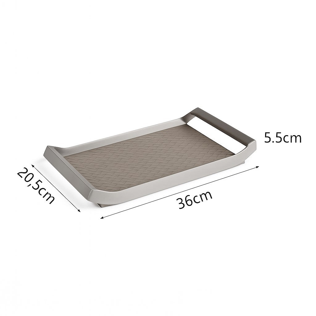 Stainless steel tray with beige padded base – dimensions view – Eloré