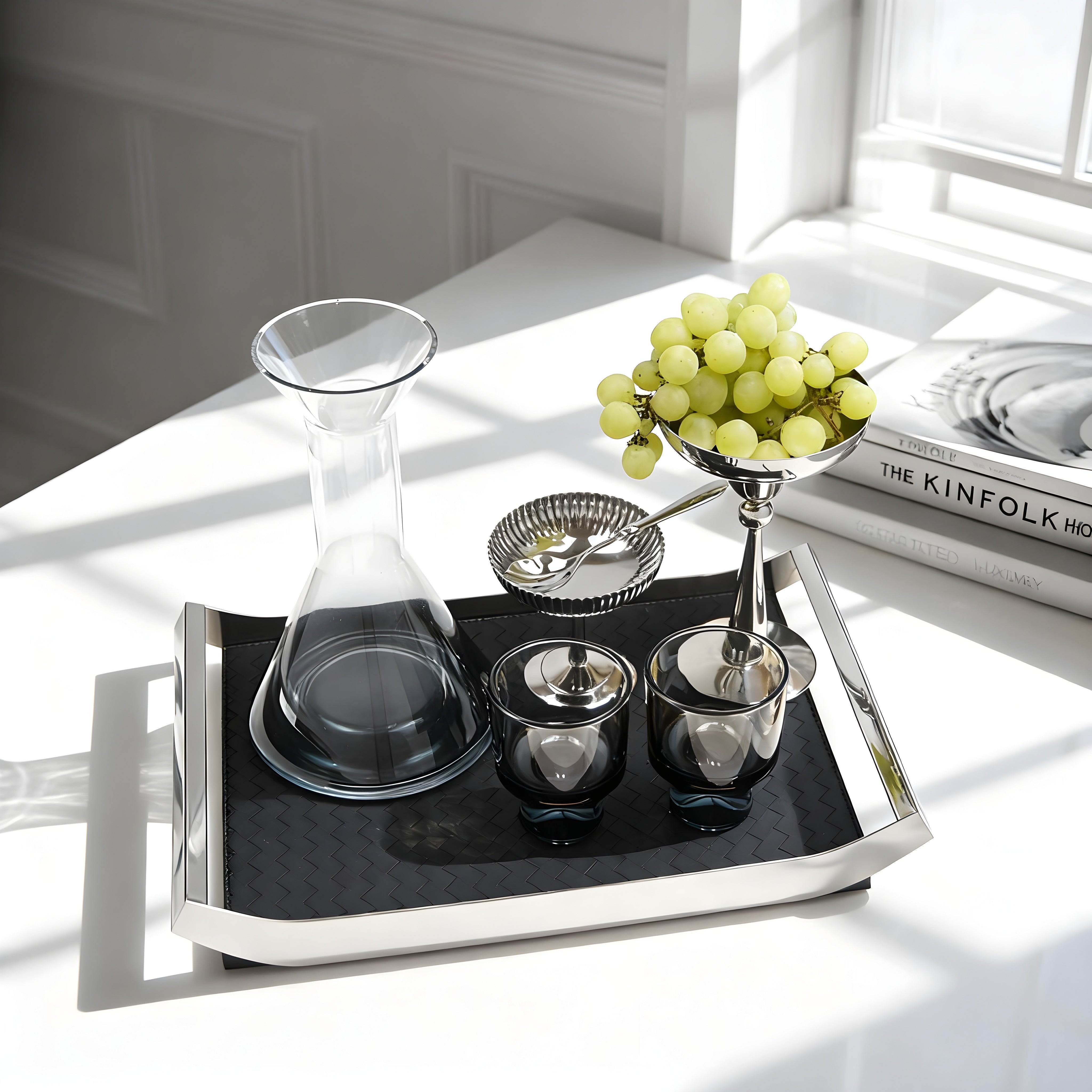 The Refreshment Set – Luxury hosting set by Eloré featuring stainless-steel tray, serving cups, and ice bowl