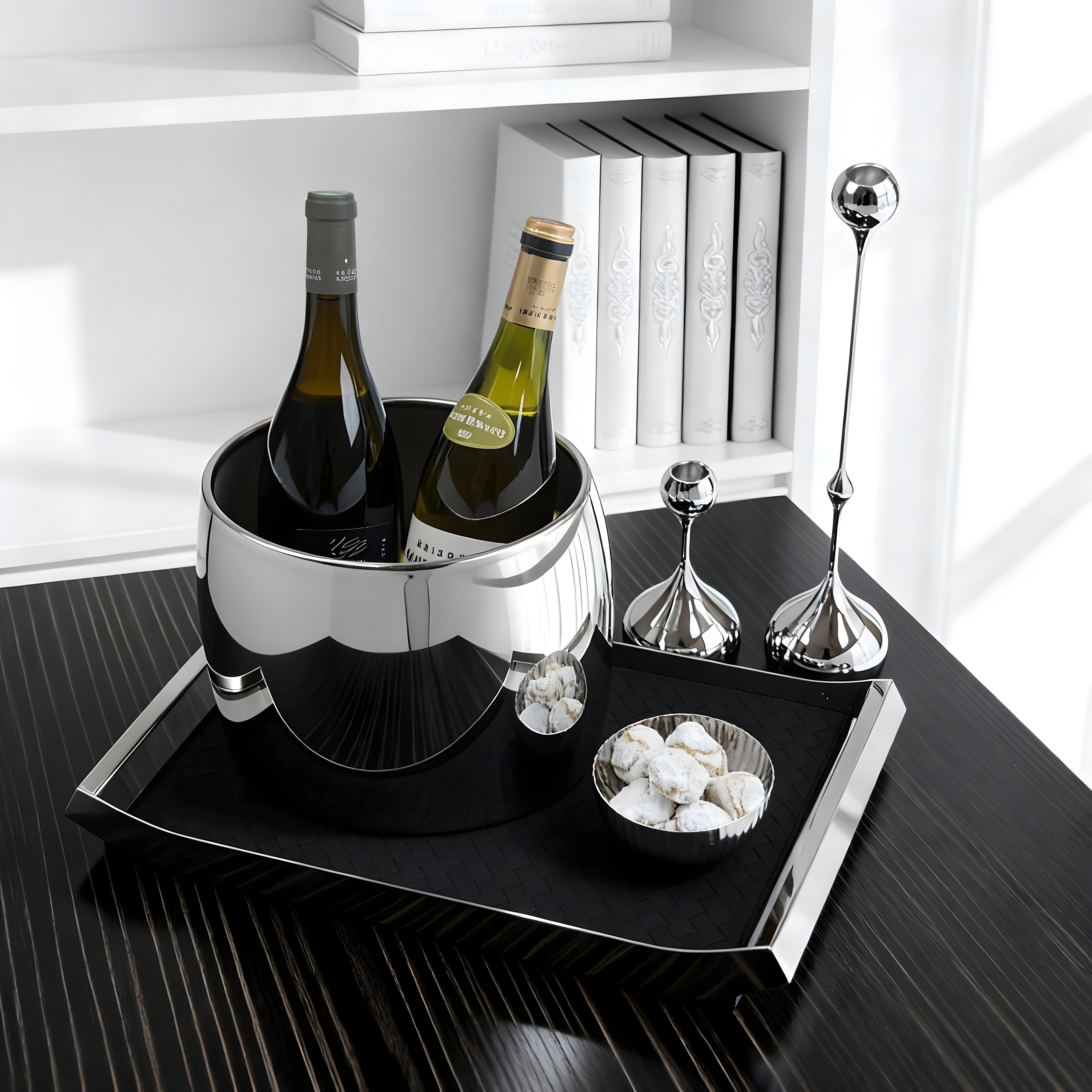 The Host Set – Modern luxury hosting gift set by Eloré with tall stainless pitchers, vases, and serving tray