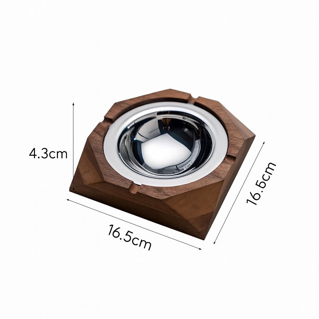 Designer ashtray – stainless steel and wood – dimensions view – Eloré