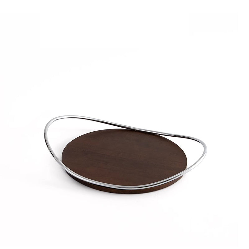 Stainless steel and wood serving tray – front view – Eloré