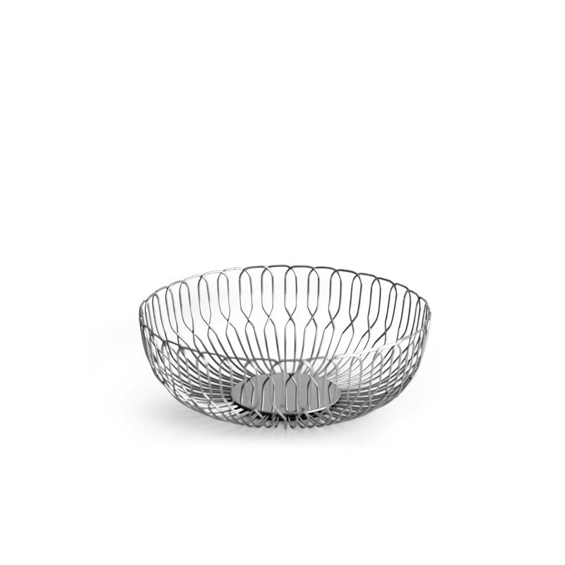 Round stainless steel basket with woven straw – front view – Eloré