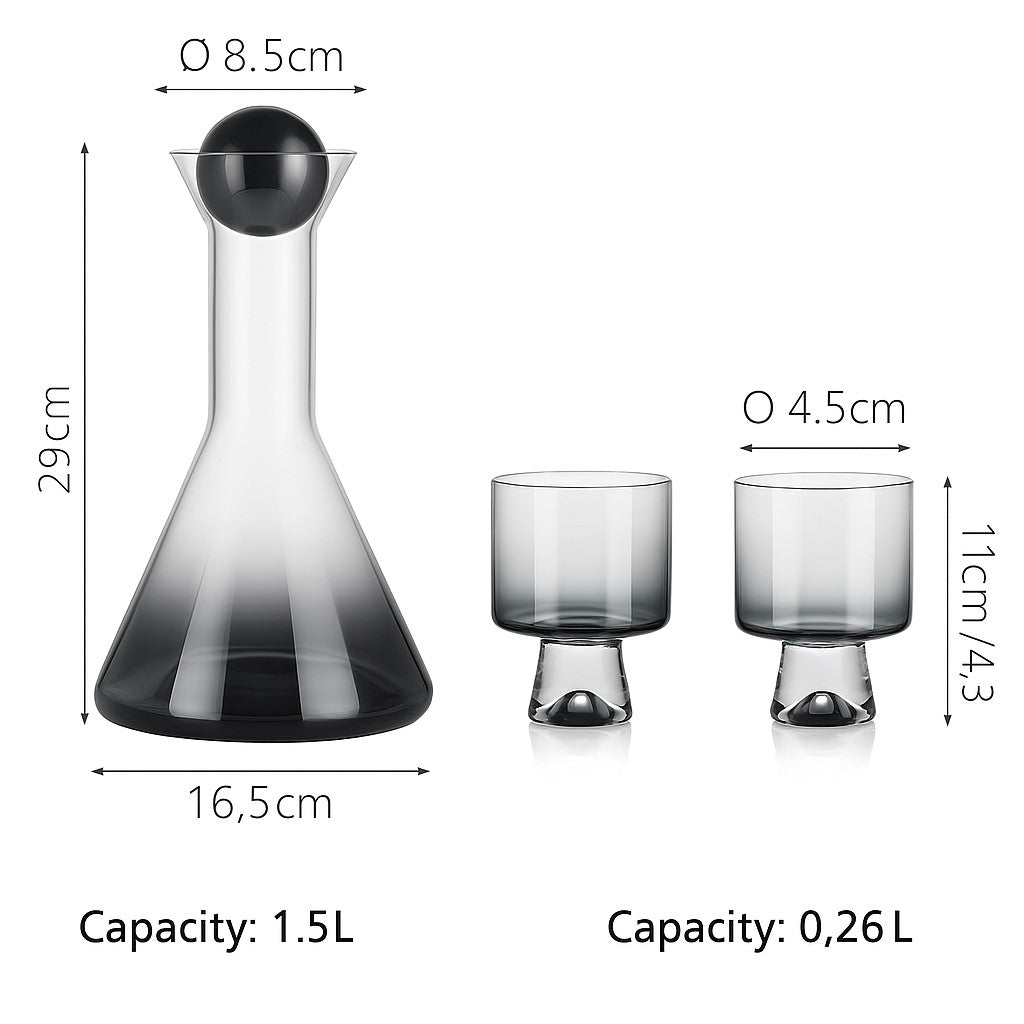 Stainless steel pitcher with smoked glass cup – dimensions view – Eloré