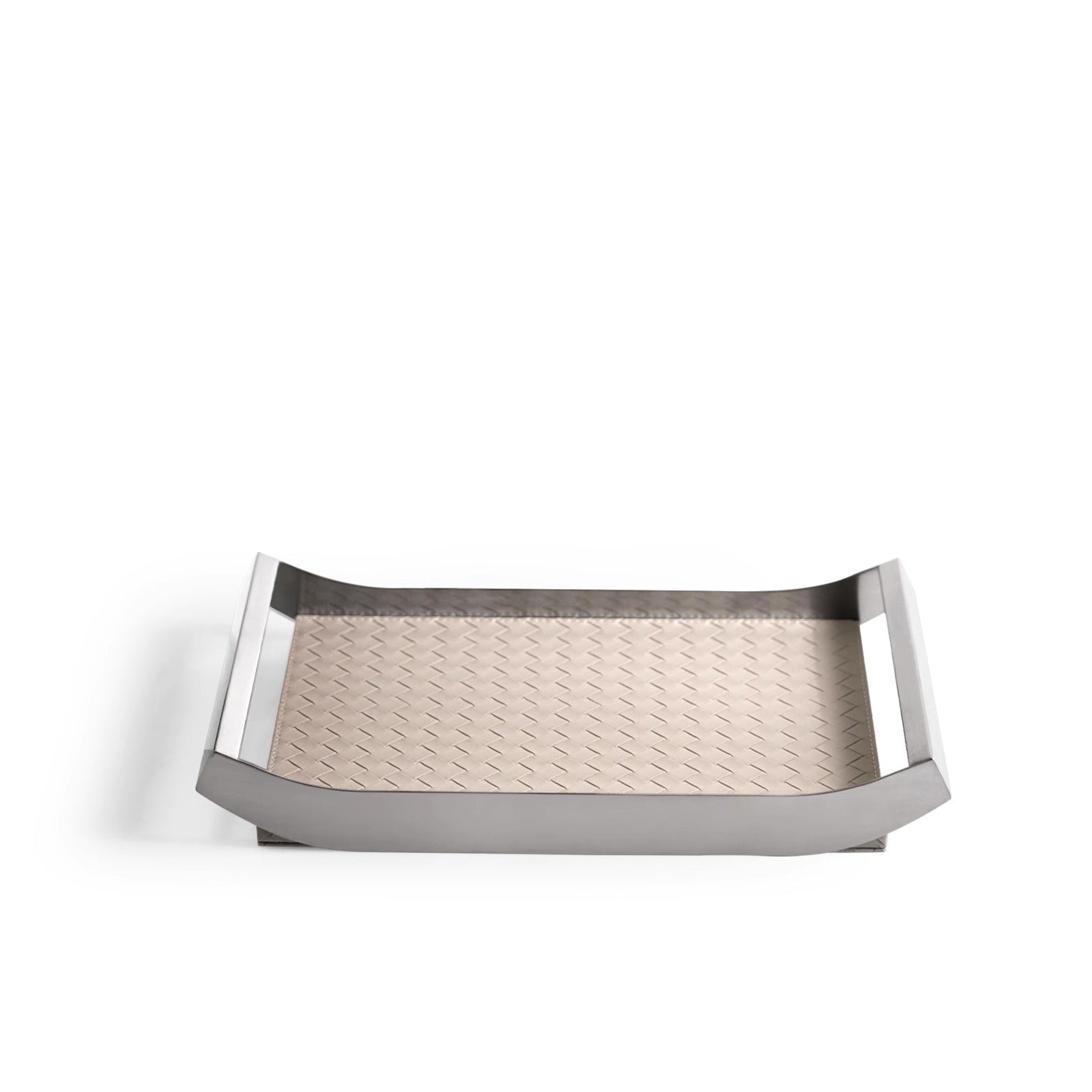 Stainless steel tray with beige padded base – front view – Eloré