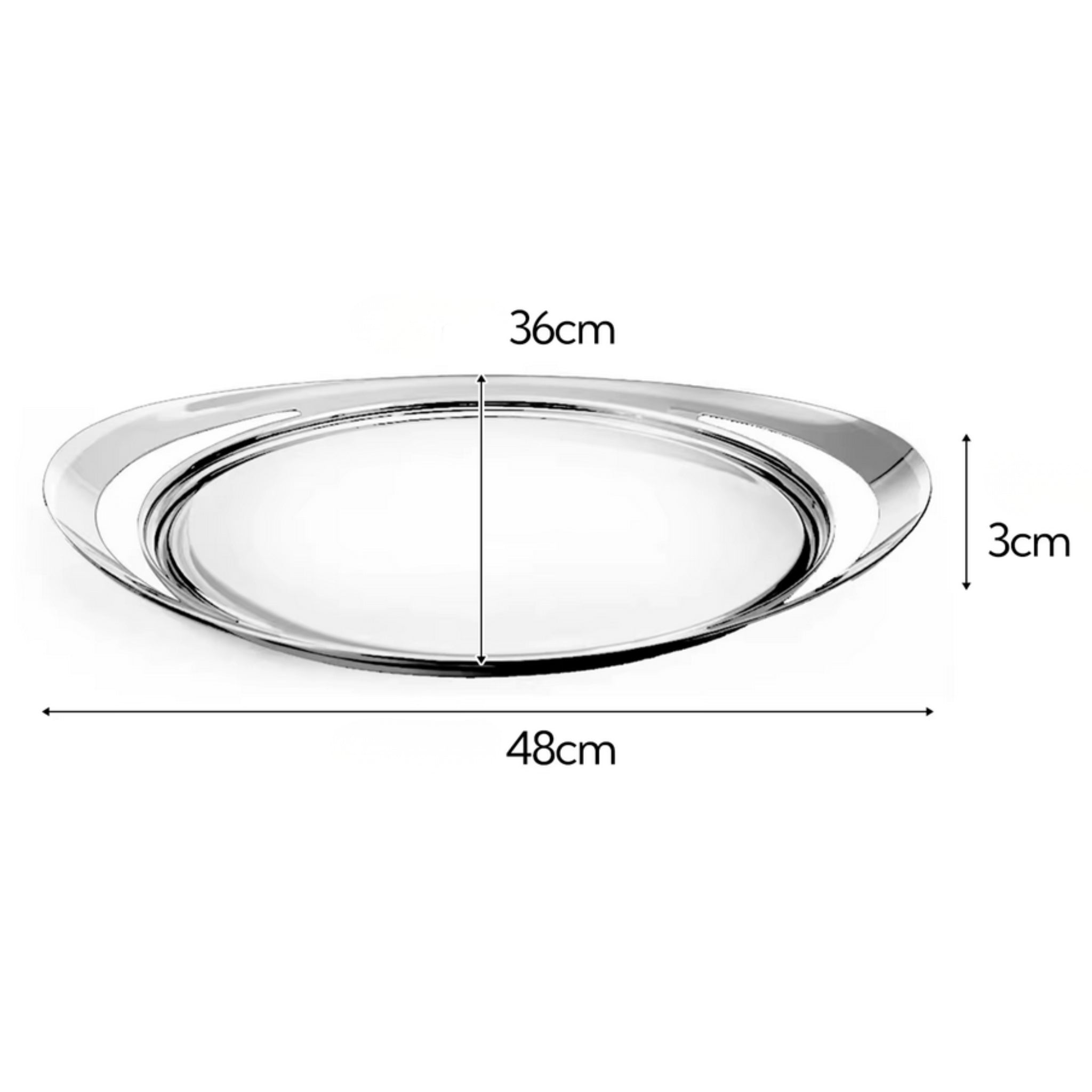Stainless steel tray with beige padded base round – dimensions view – Eloré