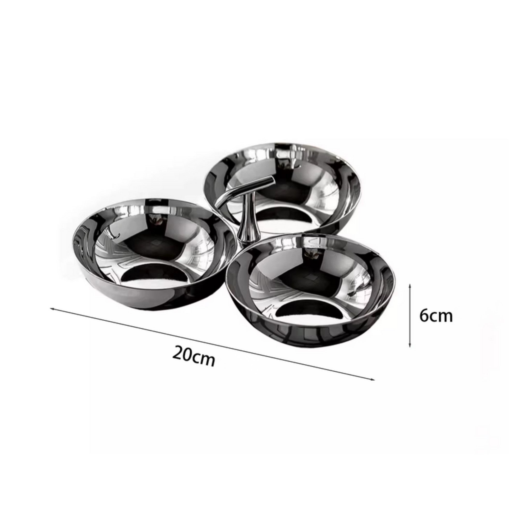 Connected stainless steel serving bowls – dimensions view – Eloré