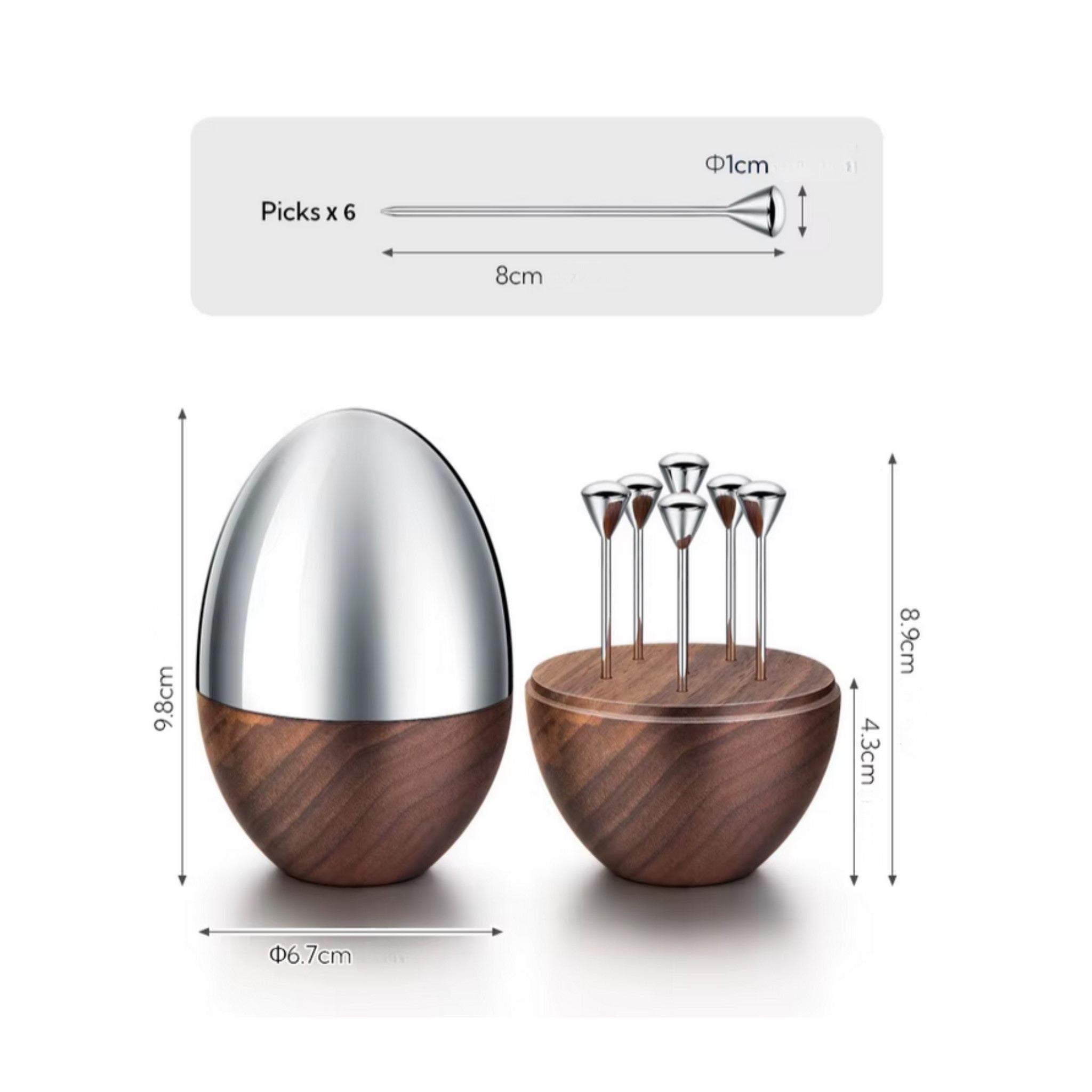 Stainless steel and wood cheese picks – dimensions view – Eloré