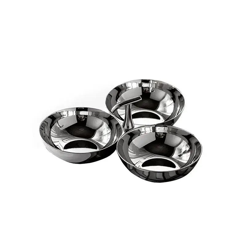 Connected stainless steel serving bowls – front view – Eloré