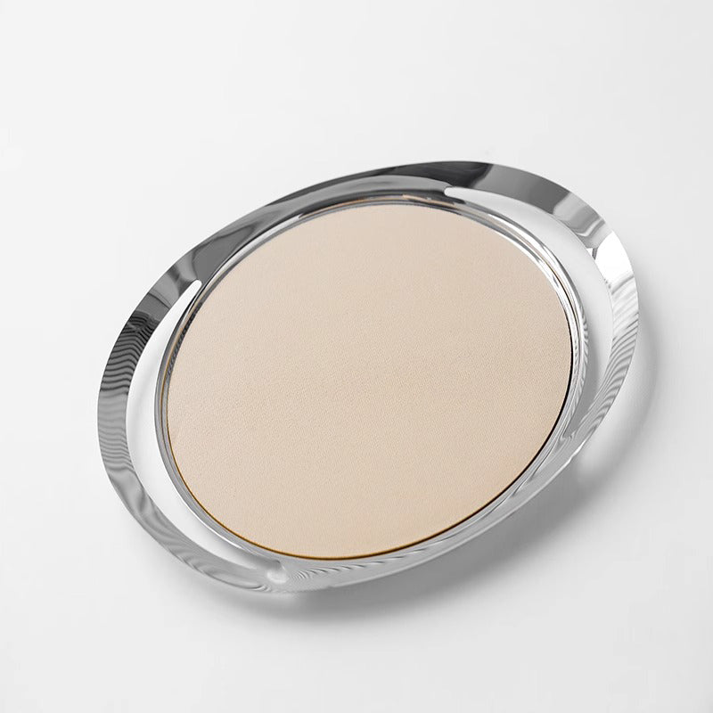 Stainless steel tray with beige padded base round – front view – Eloré