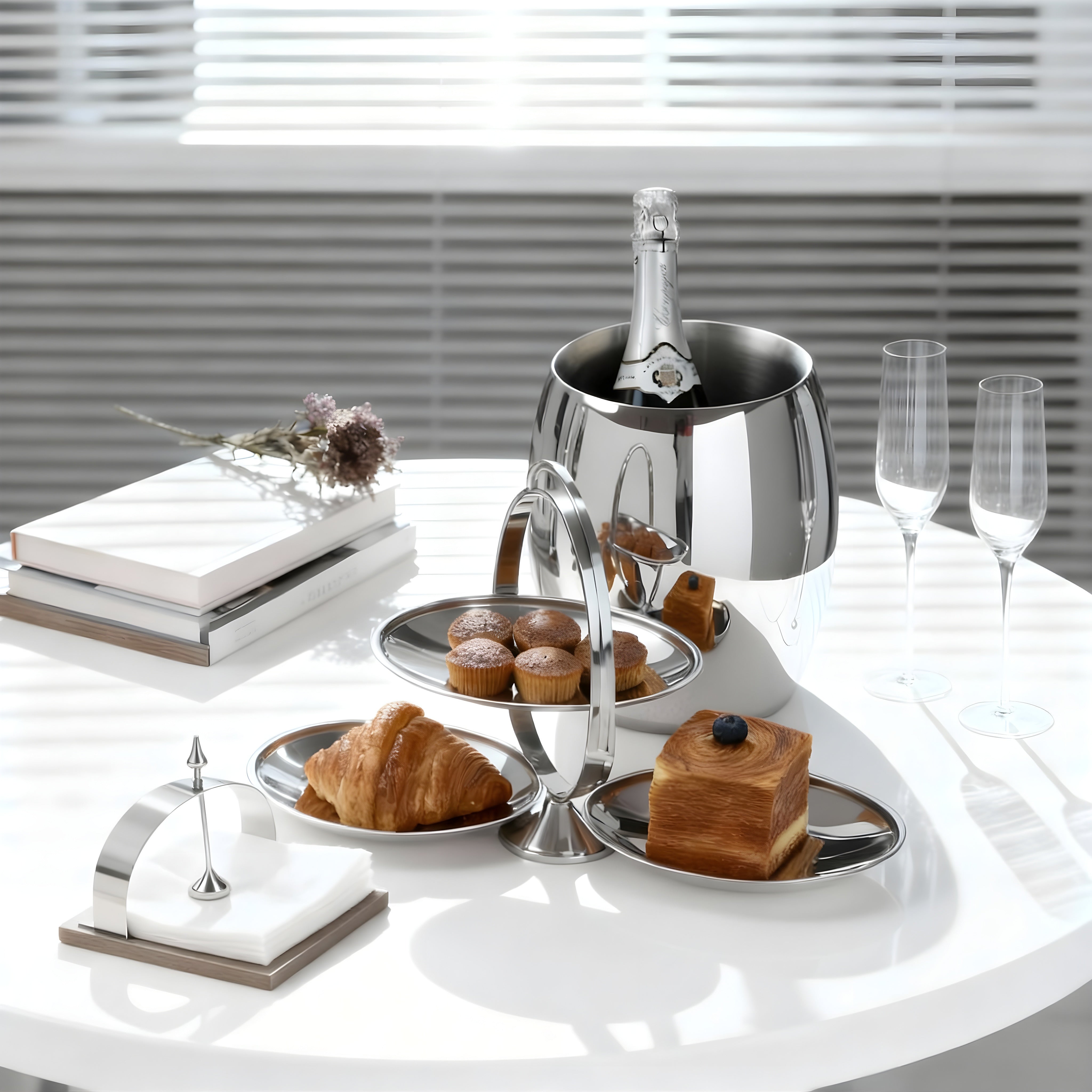 The Brunch Set – Morning hosting set by Eloré with stainless serving bowls, tray, and fruit presentation accessories