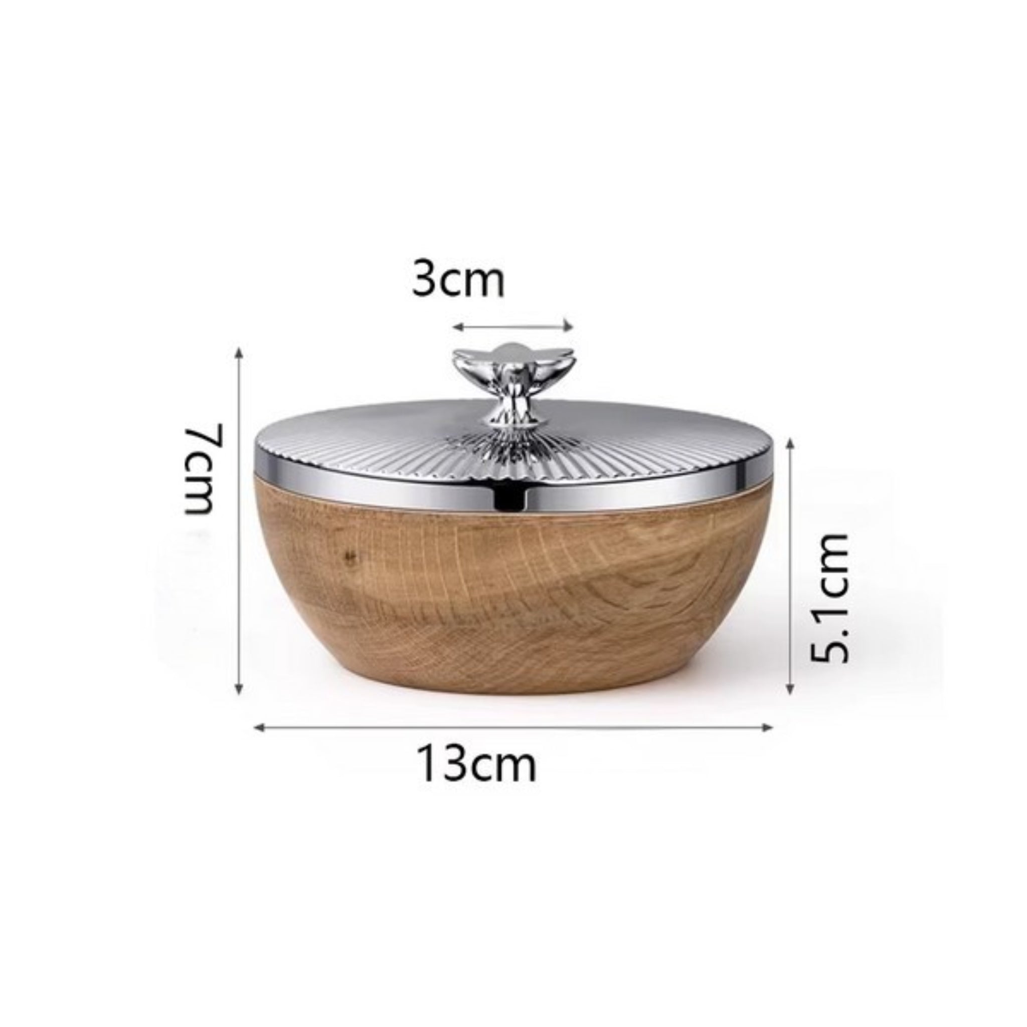 Stainless steel and wood candy jar with lid – dimensions view – Eloré