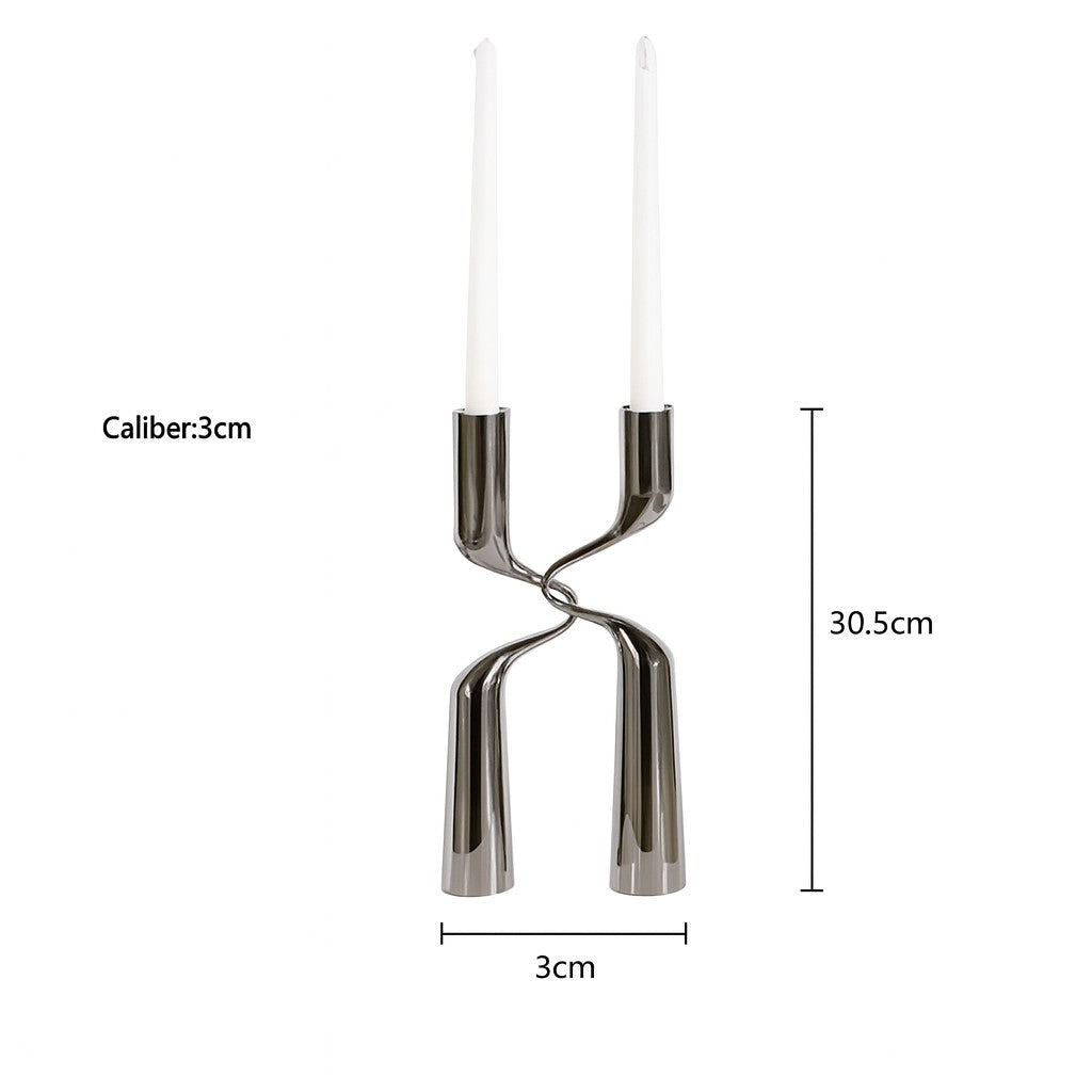 Brushed black metal candlestick set – dimensions view – Eloré