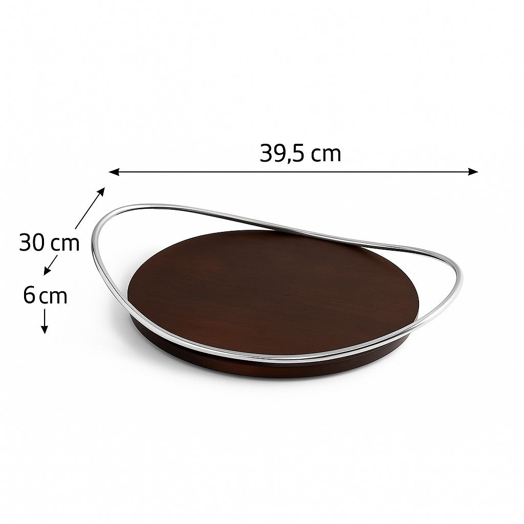Stainless steel and wood serving tray – dimensions view – Eloré