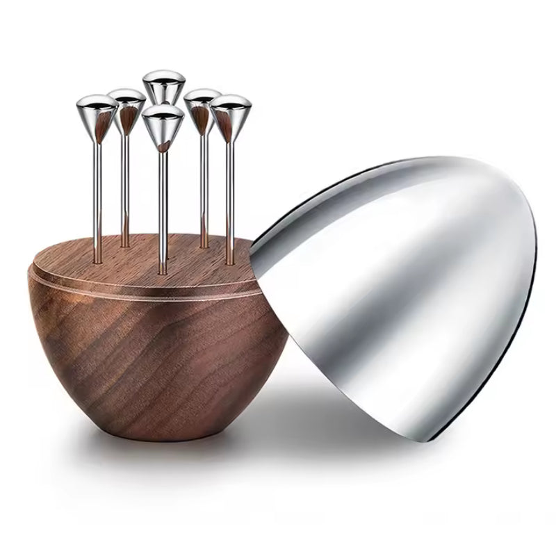 מעמד קיסמים יוקרתי מעץ אגוז בשילוב נירוסטה