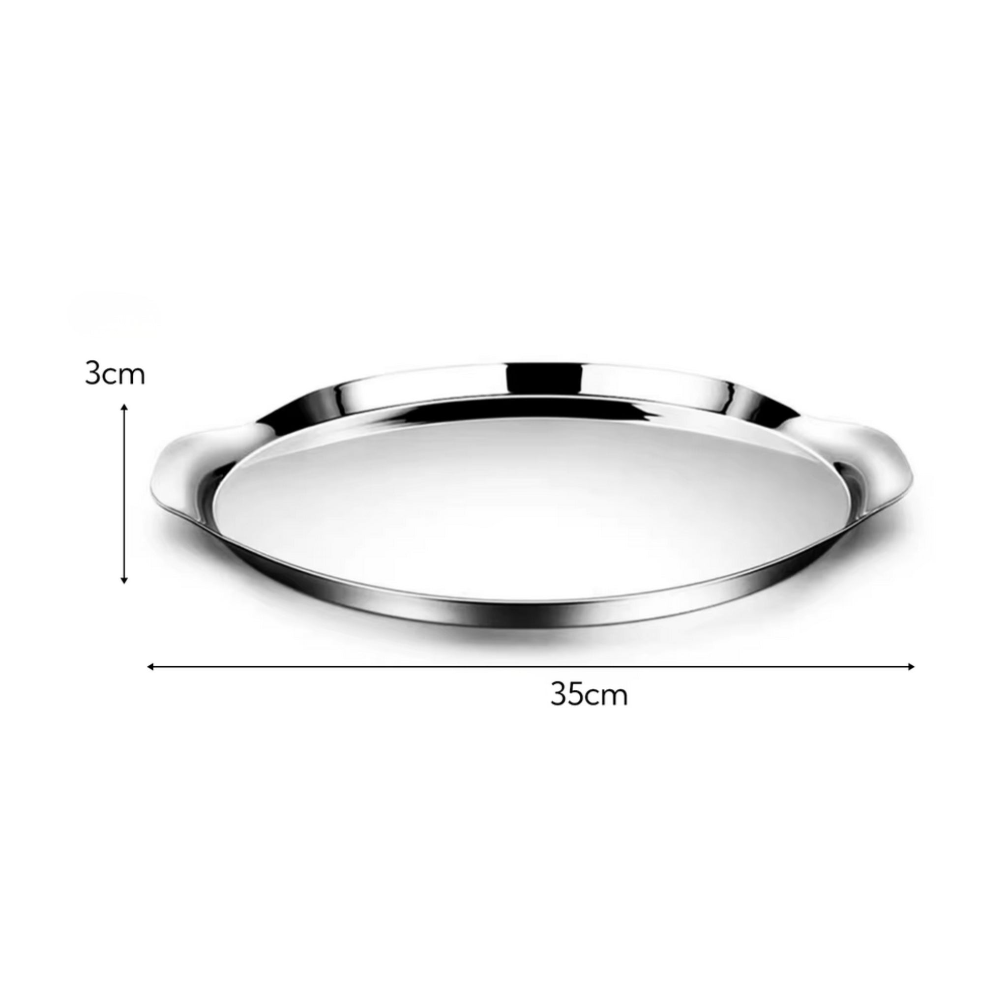 Mirror-finish stainless steel tray – large – dimensions view – Eloré