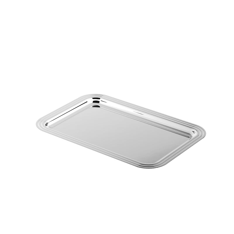 Square mirror-finish stainless steel tray – front view – Eloré