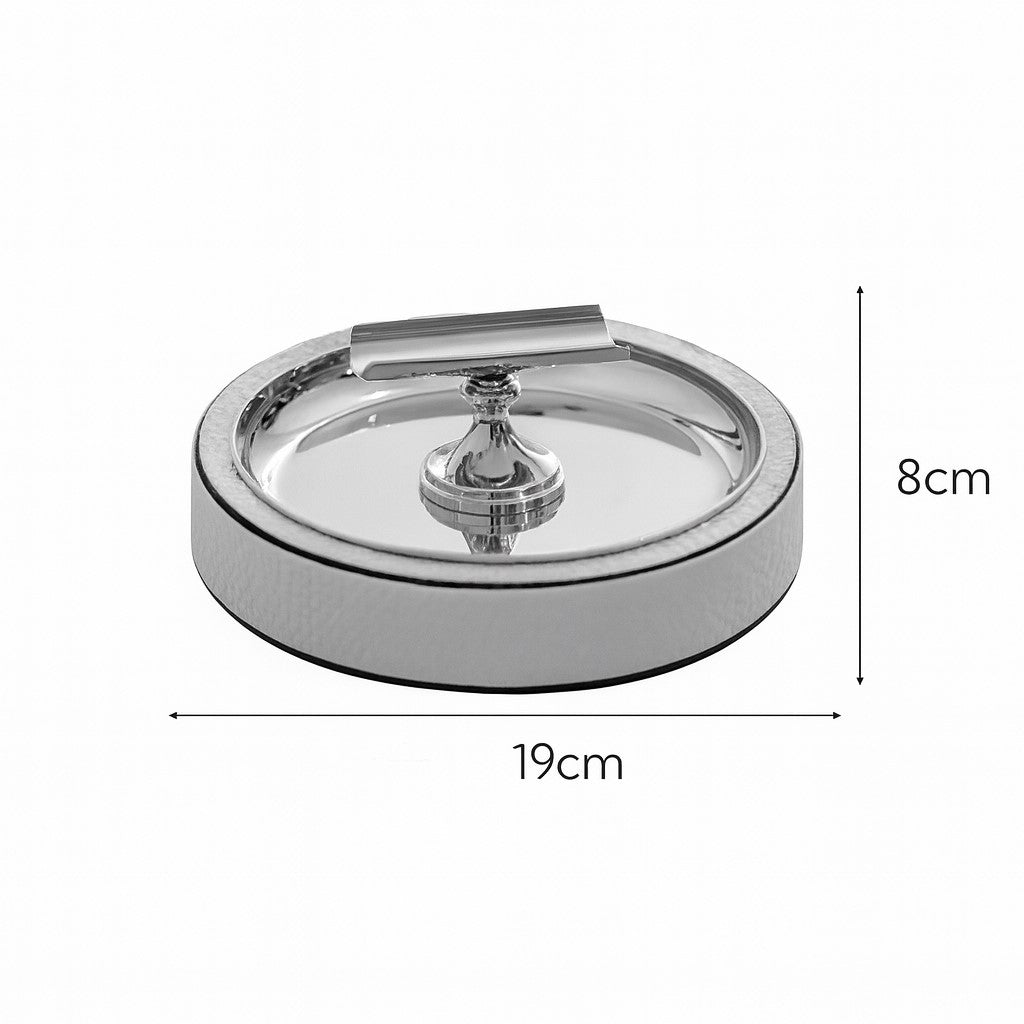 Luxury cigar ashtray – leather and stainless steel – dimensions view – Eloré