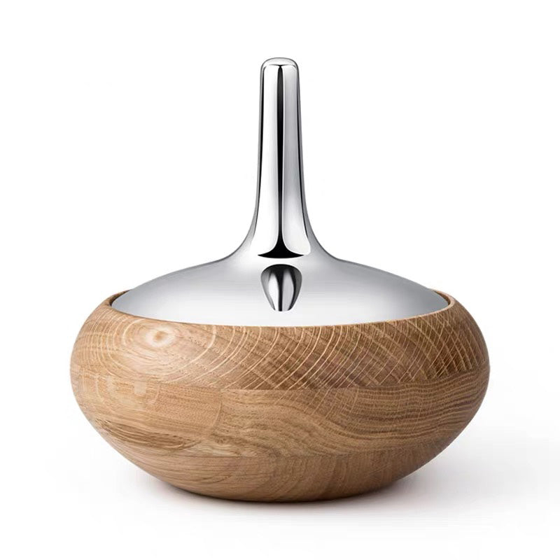 קערית אחסון קמורה בשילוב נירוסטה ועץ אלון