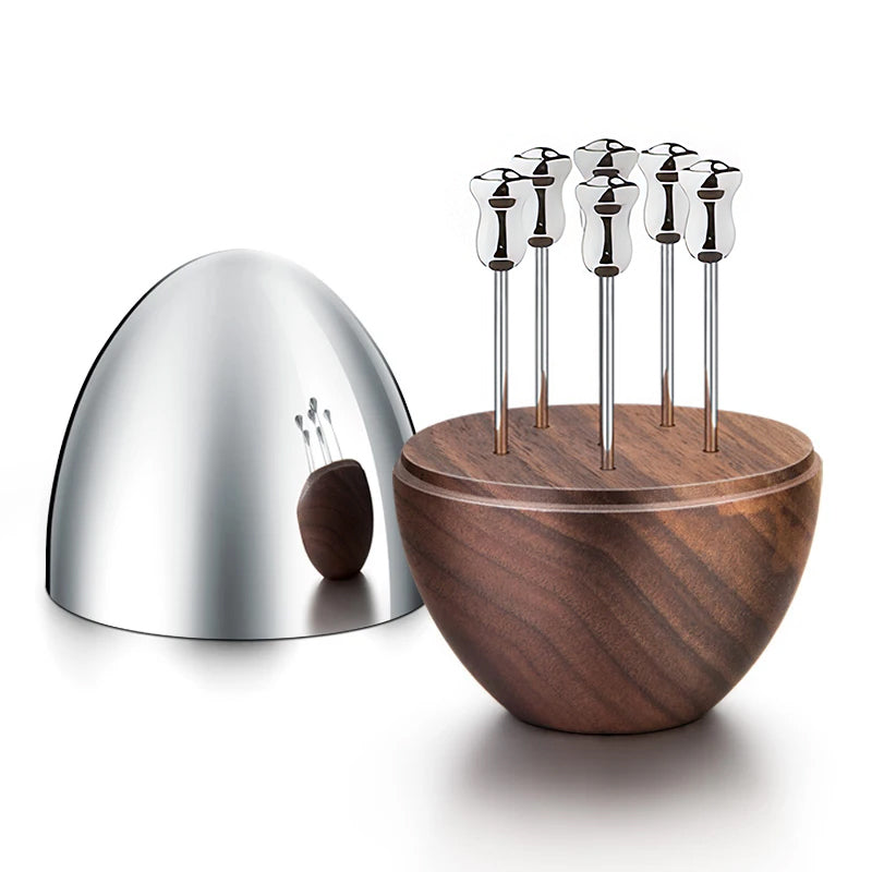 Stainless steel and wood cheese picks – front view – Eloré