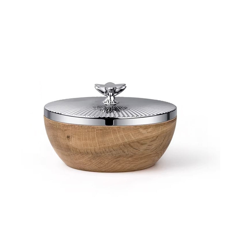 Stainless steel and wood candy jar with lid – front view – Eloré