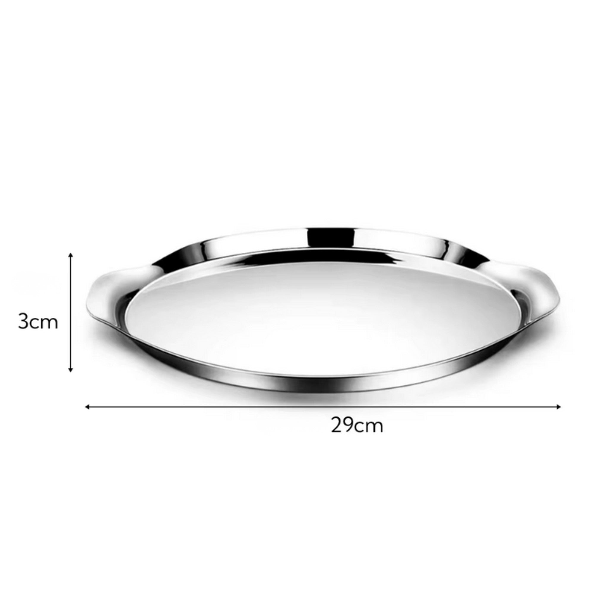 Mirror-finish stainless steel tray – medium – dimensions view – Eloré